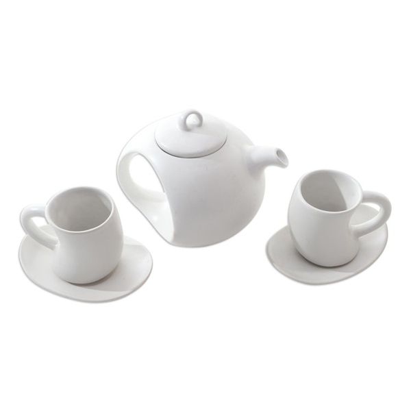 Alternate image for Hand Crafted White Ceramic Tea Set Set for 2 Pour the Tea in White