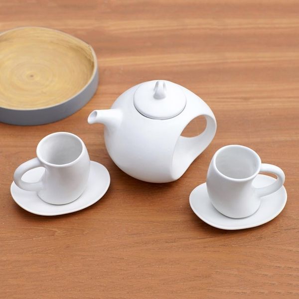 Alternate image for Hand Crafted White Ceramic Tea Set Set for 2 Pour the Tea in White