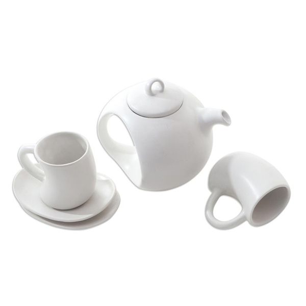 Alternate image for Hand Crafted White Ceramic Tea Set Set for 2 Pour the Tea in White