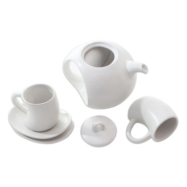 Alternate image for Hand Crafted White Ceramic Tea Set Set for 2 Pour the Tea in White