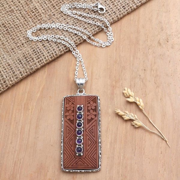 Alternate image for Amethyst and Sawo Wood Pendant Necklace Scent of Mystery
