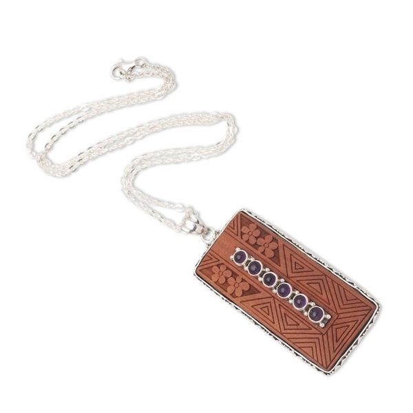 Alternate image for Amethyst and Sawo Wood Pendant Necklace Scent of Mystery