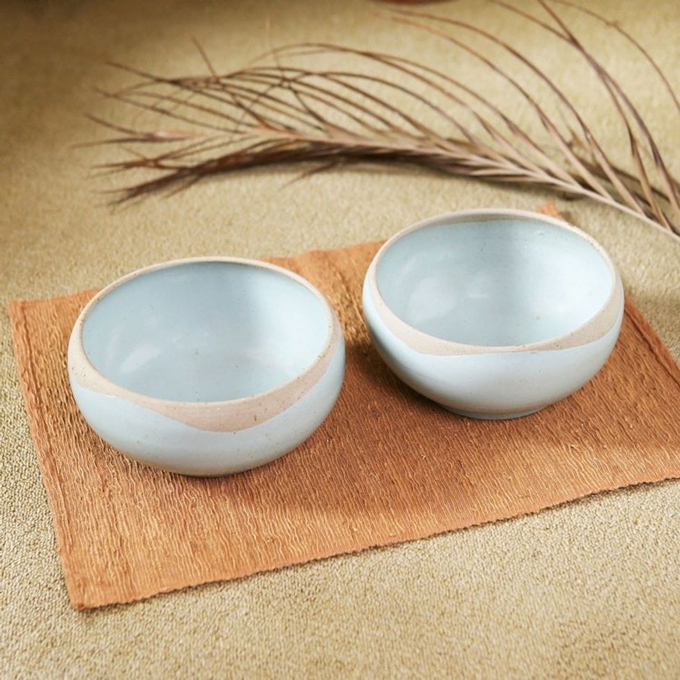 Handmade Blue Ceramic Soup Bowls Pair 'Blue Bounty'