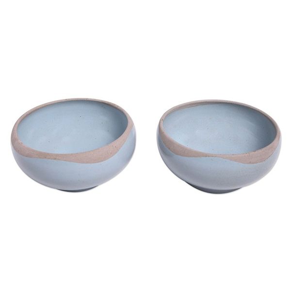Alternate image for Handmade Blue Ceramic Soup Bowls Pair Blue Bounty