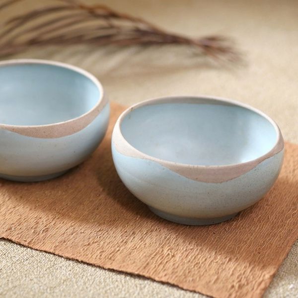 Alternate image for Handmade Blue Ceramic Soup Bowls Pair Blue Bounty