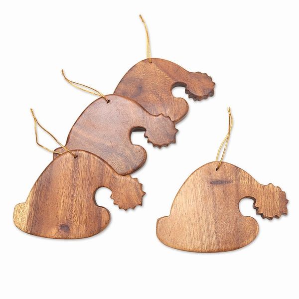 Alternate image for Handcrafted Wood Ornaments from Bali Set of 4 Santa Hats