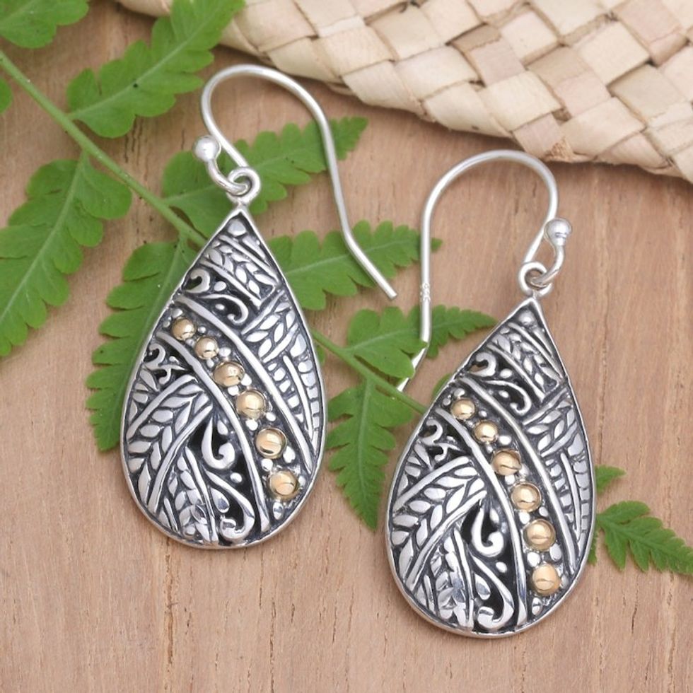 Gold-Accented Sterling Silver Dangle Earrings 'Tropical Bali'
