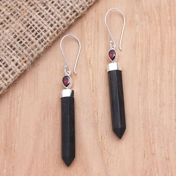 Alternate image for Sterling Silver and Garnet Horn Dangle Earrings from Bali Freedom and Faith