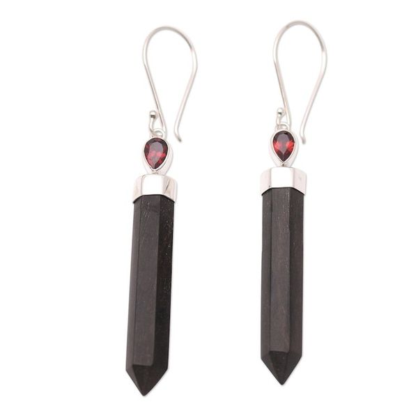 Alternate image for Sterling Silver and Garnet Horn Dangle Earrings from Bali Freedom and Faith
