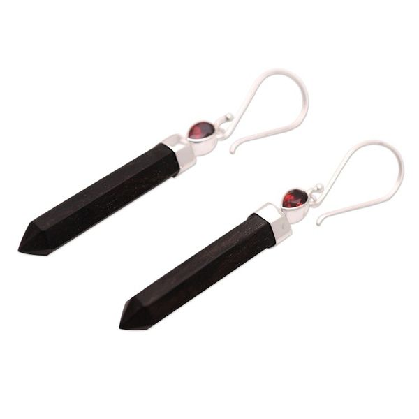Alternate image for Sterling Silver and Garnet Horn Dangle Earrings from Bali Freedom and Faith