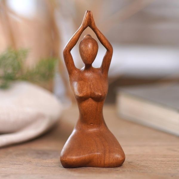 Alternate image for Suar Wood Statuette with Yoga Motif Meditative Asana