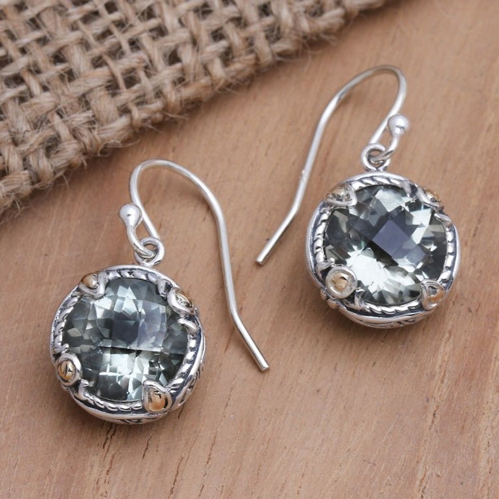 Gold-Accented Prasiolite Dangle Earrings 'Green Dream'