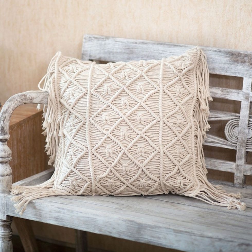 Handmade Cotton Macrame Cushion Cover 'Cloud Cover'