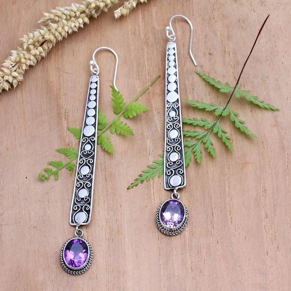 Alternate image for Amethyst and Sterling Silver Dangle Earrings from Bali Purple Snow