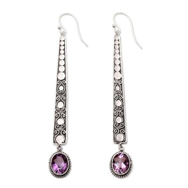 Alternate image for Amethyst and Sterling Silver Dangle Earrings from Bali Purple Snow