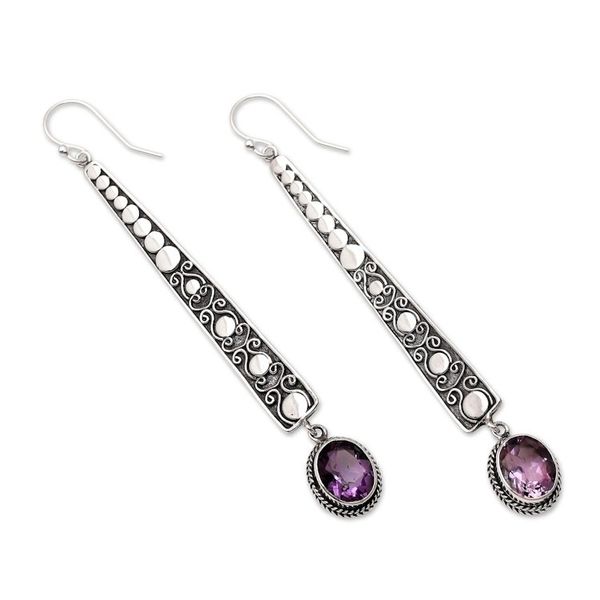 Alternate image for Amethyst and Sterling Silver Dangle Earrings from Bali Purple Snow