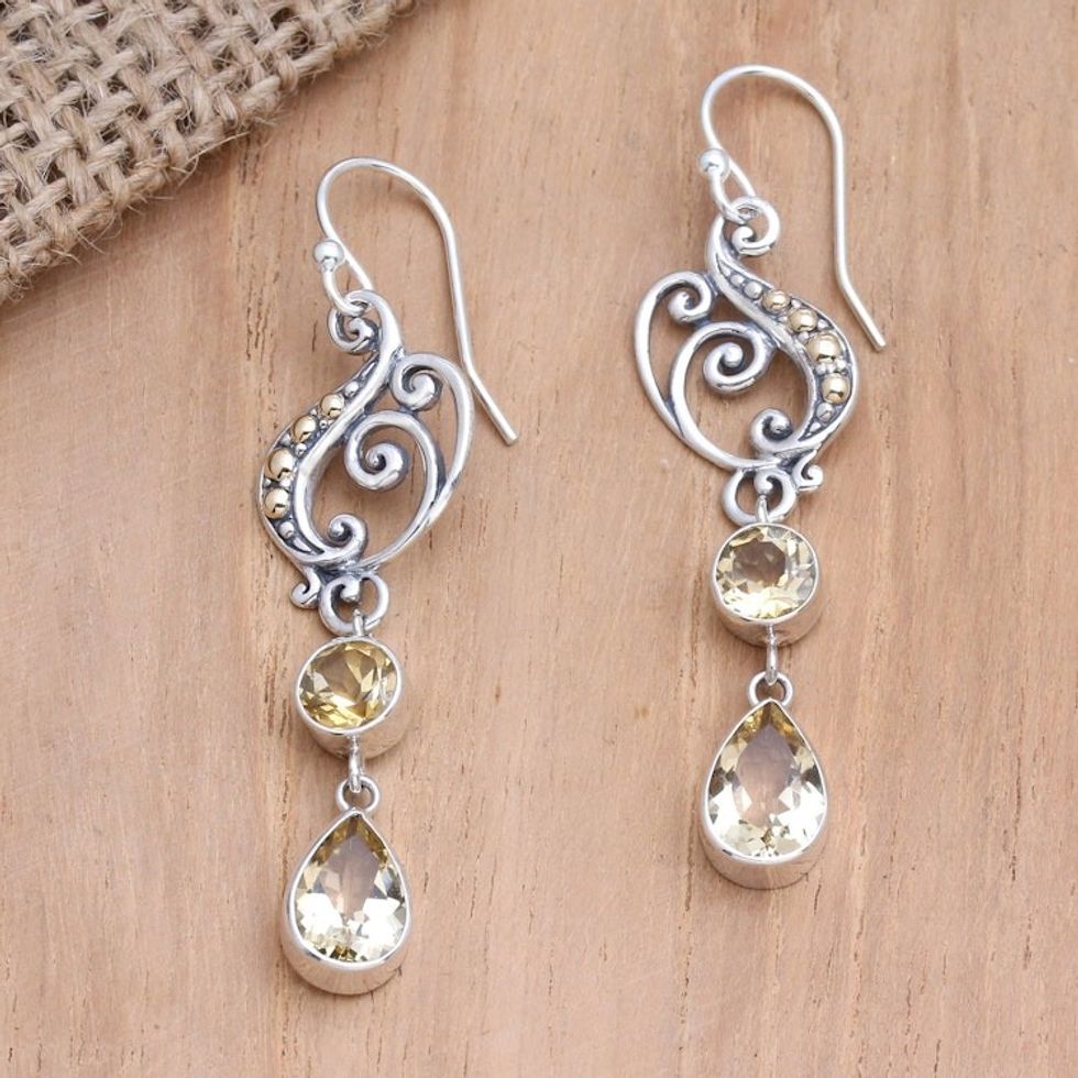 Musically Inspired Sterling Silver Gold and Citrine Earring 'Sweet Tune'