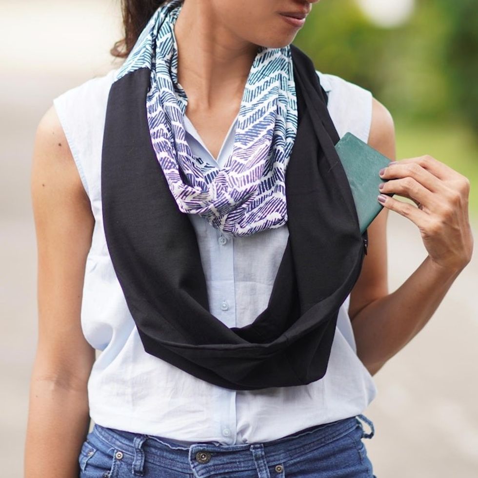 Cotton Blend Batik Infinity Scarf 'Modern Zigzag'