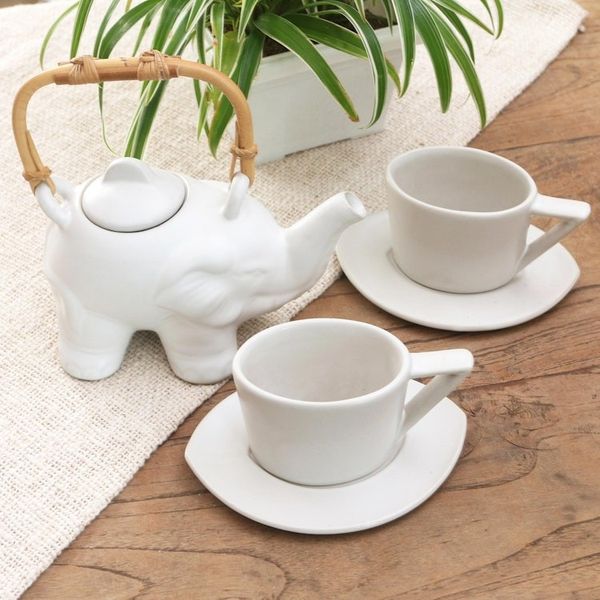 Alternate image for Ceramic Elephant-Themed Tea Set for Two 5 Pcs Elephant Tea