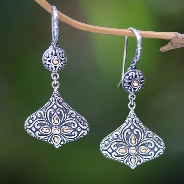 Alternate image for Sterling Silver Lantern Shaped Earrings with Gold Accents Genie Bottles