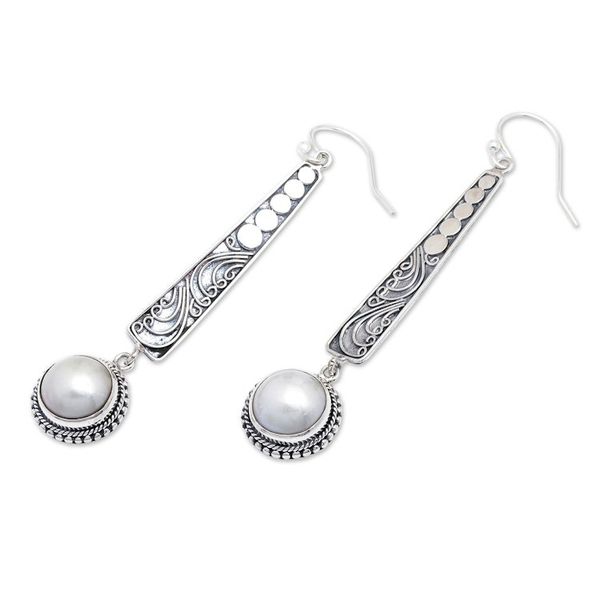 Alternate image for Artisan Crafted Cultured Mabe Pearl Dangle Earrings Like a Melody in Grey