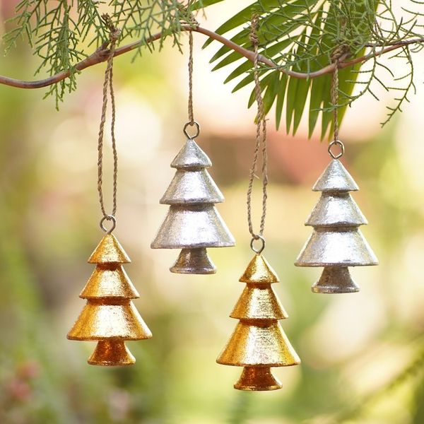 Alternate image for Handmade Wood Holiday Tree Ornaments Set of 4 Sparkling Trees