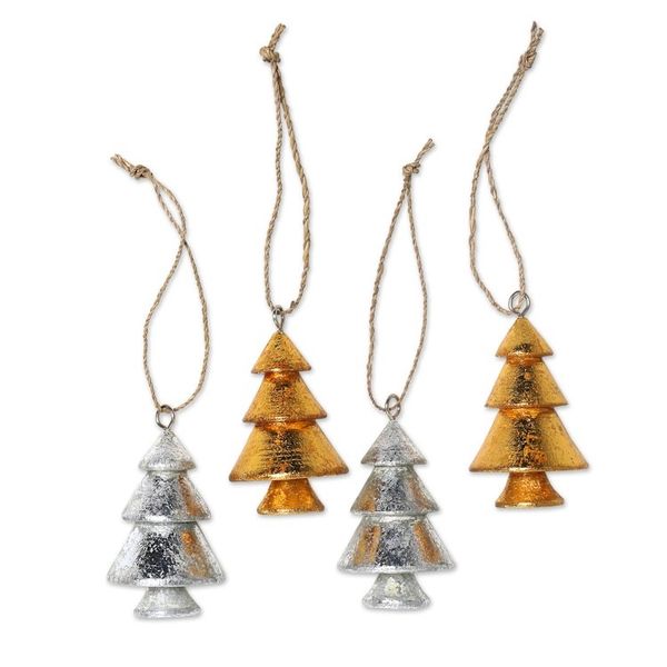 Alternate image for Handmade Wood Holiday Tree Ornaments Set of 4 Sparkling Trees
