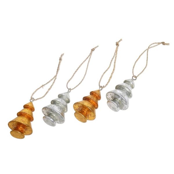 Alternate image for Handmade Wood Holiday Tree Ornaments Set of 4 Sparkling Trees