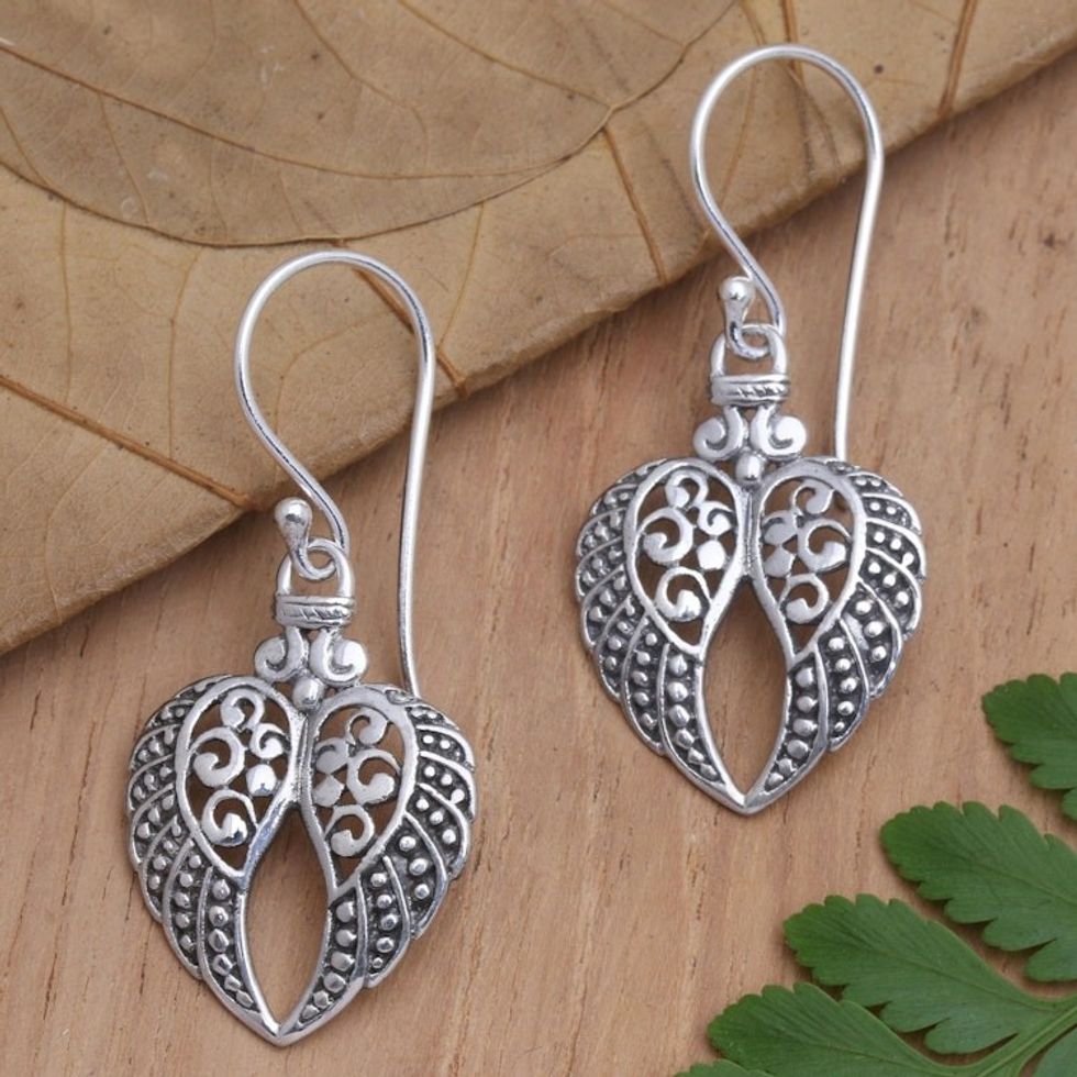 Sterling Silver Dangle Earrings with Heart Motif 'Flying Heart'