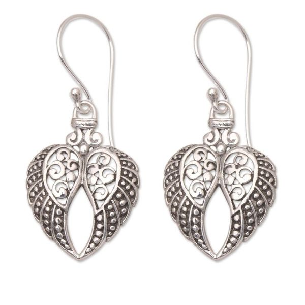 Alternate image for Sterling Silver Dangle Earrings with Heart Motif Flying Heart