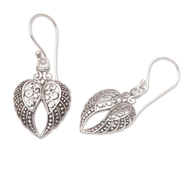 Alternate image for Sterling Silver Dangle Earrings with Heart Motif Flying Heart