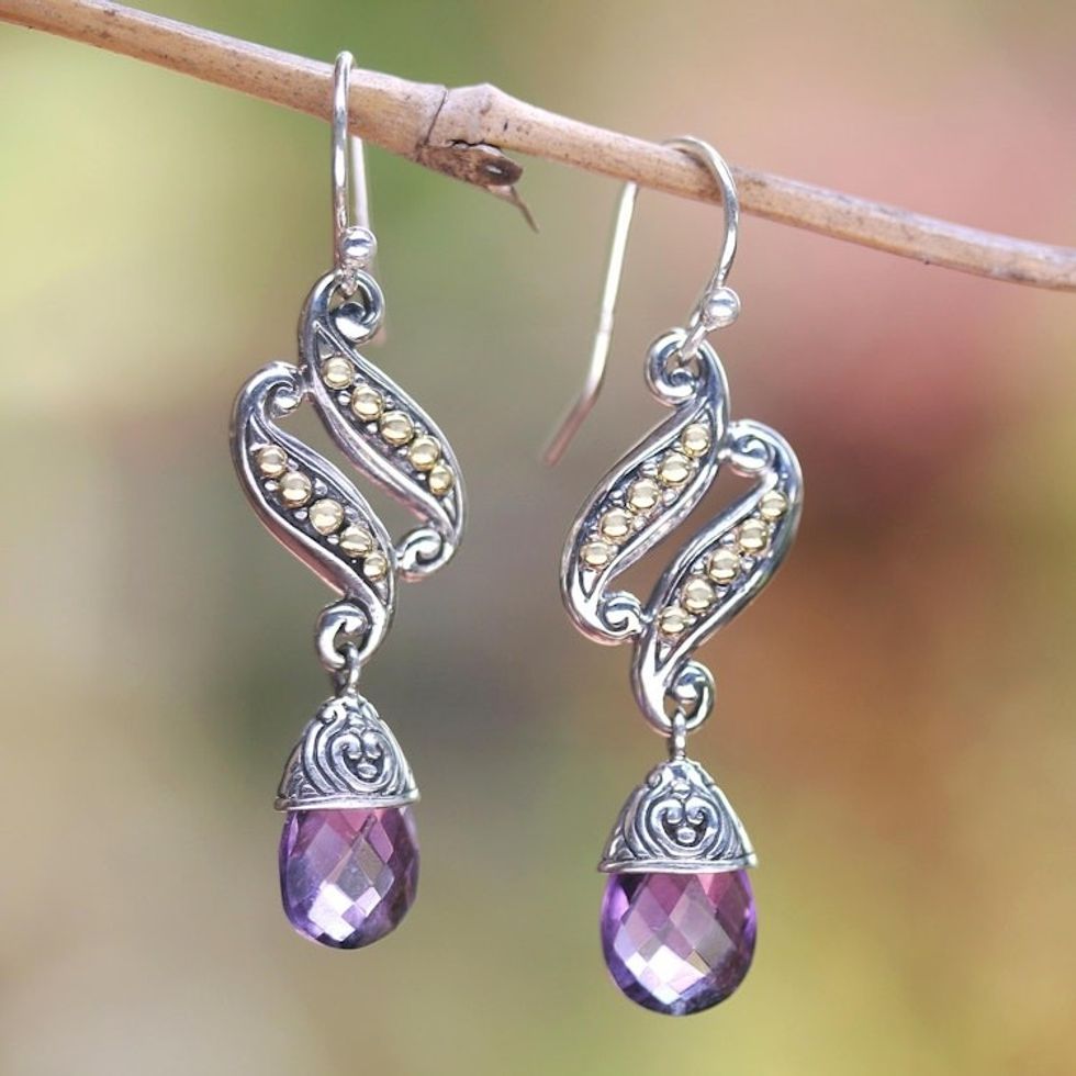 Gold-Accented Amethyst Dangle Earrings from Bali 'Ordinary People'