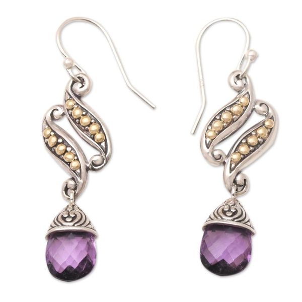 Alternate image for Gold-Accented Amethyst Dangle Earrings from Bali Ordinary People