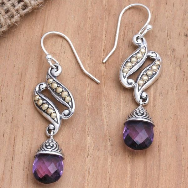 Alternate image for Gold-Accented Amethyst Dangle Earrings from Bali Ordinary People