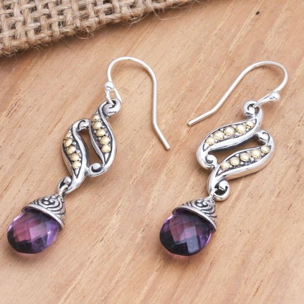 Alternate image for Gold-Accented Amethyst Dangle Earrings from Bali Ordinary People