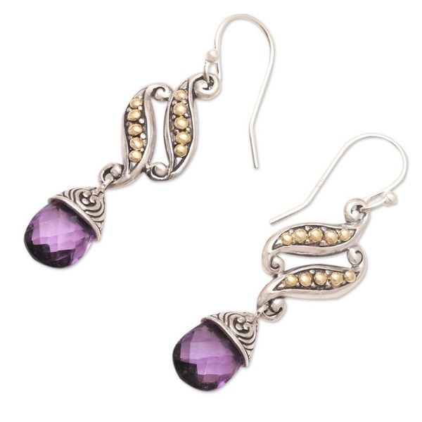 Alternate image for Gold-Accented Amethyst Dangle Earrings from Bali Ordinary People