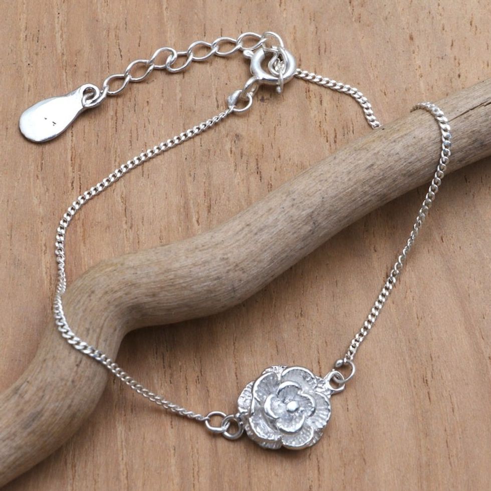 Sterling Silver Pendant Bracelet with Rose Motif 'Climbing Rose'