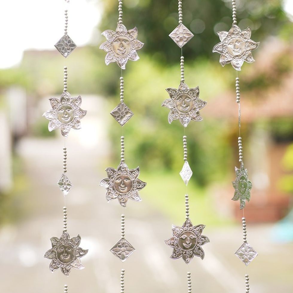 Aluminum Sunflower-Themed Holiday Garland Set of 4 'Smiling Sunflower'