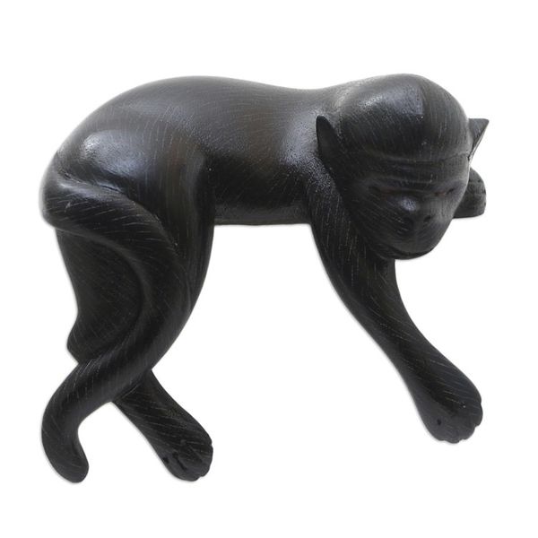 Alternate image for Suar Wood Black Monkey Statuette Sleeping Monkey in Black