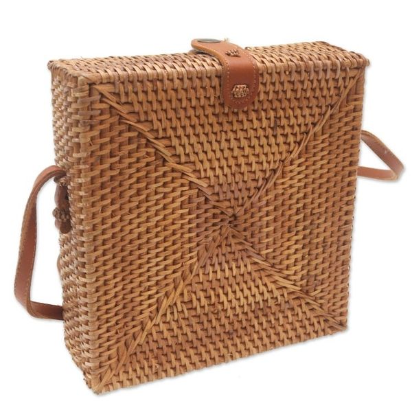 Alternate image for Woven Bamboo Sling Bag with Faux Leather Accent Lucky Lady