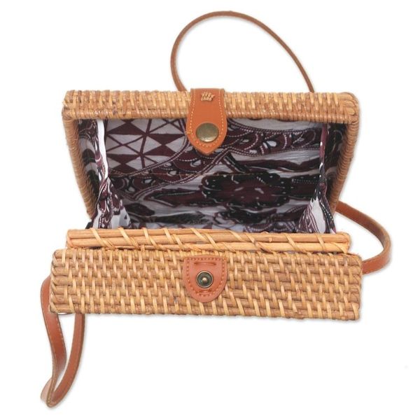 Alternate image for Woven Bamboo Sling Bag with Faux Leather Accent Lucky Lady