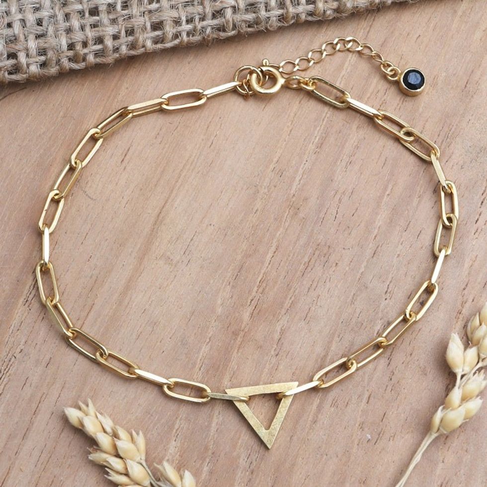 Gold-Plated Cubic Zirconia Bracelet from Bali 'Geometric Daydream'