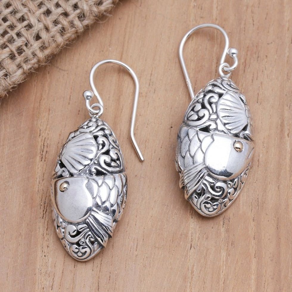 Gold-Accented Sterling Silver Dangle Earrings 'Ocean Dive'