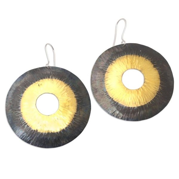 Alternate image for Handcrafted Circular Two Tone Brass Dangle Earrings Sunrise in the Dark