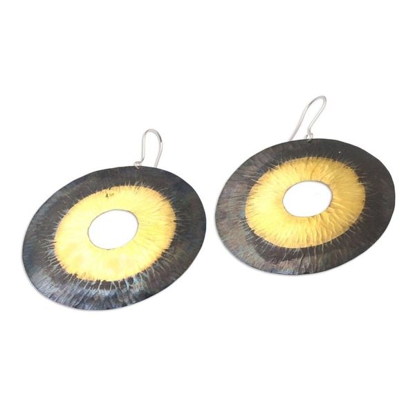 Alternate image for Handcrafted Circular Two Tone Brass Dangle Earrings Sunrise in the Dark
