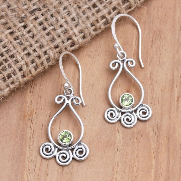 Alternate image for Artisan Crafted Peridot and Sterling Silver Dangle Earrings Sweet Sixteen in Green
