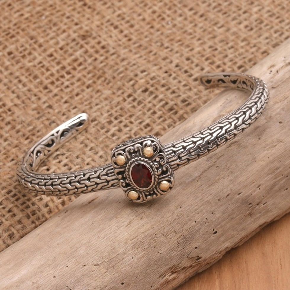 Gold-Accented Garnet Cuff Bracelet 'My Lady in Red'