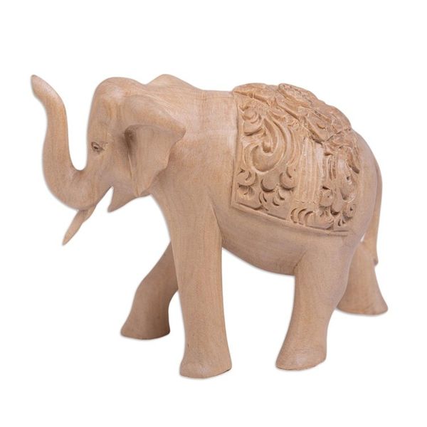 Alternate image for Hand Carved Wood Elephant Statuette Fortunate One