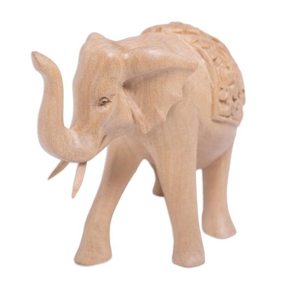 Alternate image for Hand Carved Wood Elephant Statuette Fortunate One