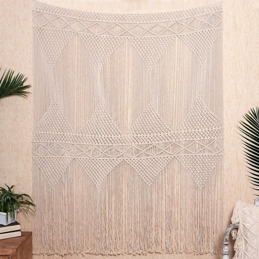 Cotton Macrame Wall Hanging from Bali 'Window to Your Soul'